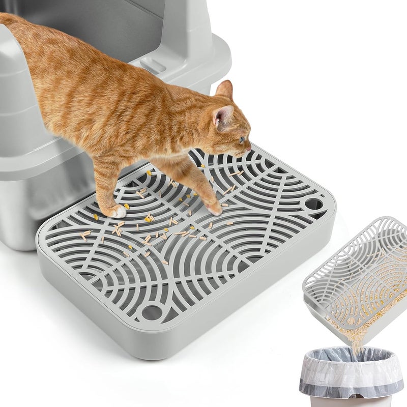 Lanstics Litter Box Step, Litter Box Ramp for Cats Grey Litter Catcher Cat Ramp with Filter Function Cat Steps for Litter Boxes Anti-Tracking & Easy to Clean (Light Grey) - Image 1